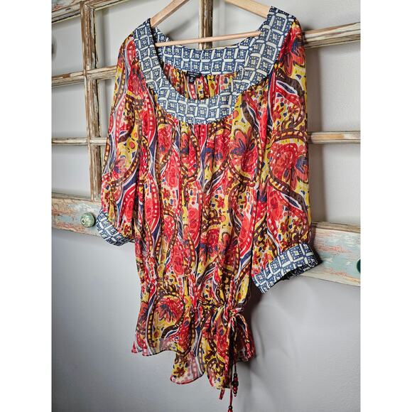 Nine West Vibrant Sheer Drawstring Scoop neck blouse size 2X - Picture 5 of 10